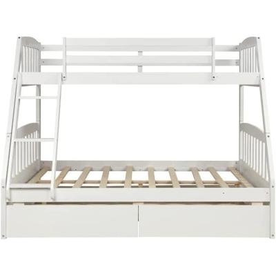 China Solid Wood Transitional Modern White Children's Bed Frame Single Bed Double Deck Bed Wood Frame for sale