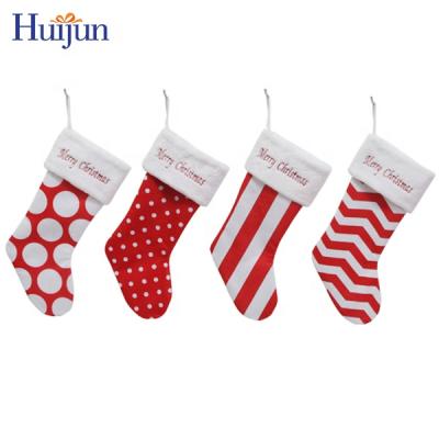 China Wholesale Decorative Felt Christmas Stocking Silk Screen Red Polka Dot Stripe Stocking for sale