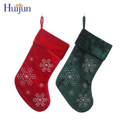 China Decorative Velvet Diamante Snowflake Fabric Stockings Decorate For Christmas for sale