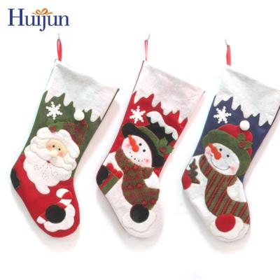 China 20 Inch Felt Decorative Applique Santa And Snowman Christmas Stocking Ornament Exquisite Christmas Gifts for sale