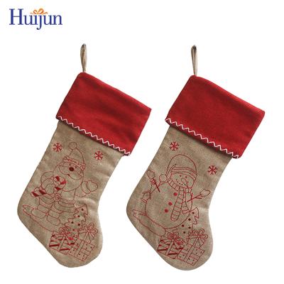 China Christmast Ornament Canvas Christmas Stocking Burlap Decoration Custom For Embroidery for sale