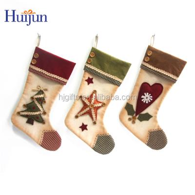 China Decorative Latest Design Christmas Stocking Canvas Decoration With Embroidery for sale