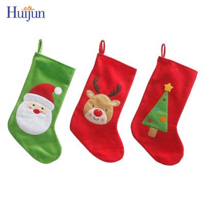 China Custom Santa Reindeer Tree Embroidery Christmas felt embroidery red and green stocking for bulk embroidery for sale