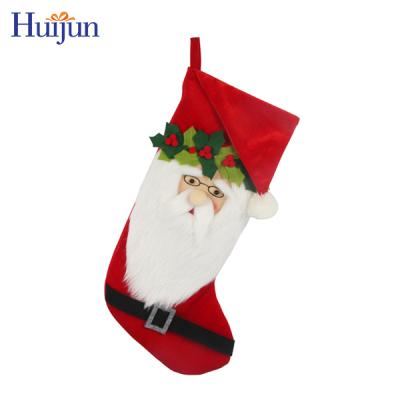 China 20inch Fashion Velvet Christmas Decorative Santa Claus Stocking With Beard for sale