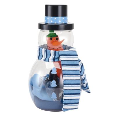 China Winter Christmas DIY Decorative Outdoor Decor Snowman Dressing Kit Blue Gift Jar With Snowman Bottle Candy for sale