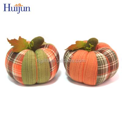 China Decorative set of 2 quilted plaid harvest pumpkins for decoration for sale