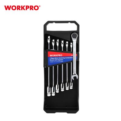 China WORKPRO Premium Chrome Vanadium Steel 7 Piece 10,11,12,13,14,15,16MM Ratchet Wrench Set (METRIC) With Plastic Holder for sale