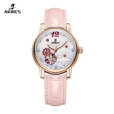 China Water Resistant Luxury Watches Japan Movt Crystal Glass Sapphire AKIRES 316l Stainless Steel Case Ladies Automatic Leather Watch Wrist Watch for sale