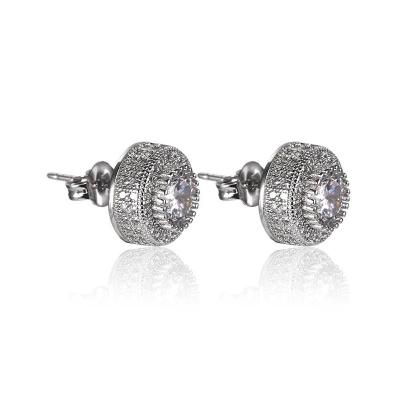 China Hiphop Bling Earrings Shape Girls Iced Out Full CZ Diamond Stainless Steel Round Shape Stud Earrings Jewelry Women for sale