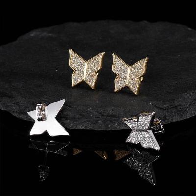 China Hot Selling Cute Hip Hop Butterflies Earrings Lightly Inlaid Cubic Zirconia Personality Trendsetting Real Gold Plating 925 Silver Plating for sale