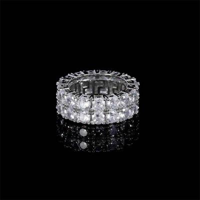 China Women's Ring Full Ring Fashionable Personality Men Transparent Zircon Hip Hop Ring Real Gold Plating Double Border Row Hiphop for sale