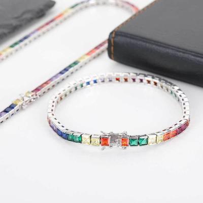 China Trendy Hiphop Hip Hop Jewelry Boys Accessories 4mm Color Tennis Chain Inlaid Zircon Bracelet for sale