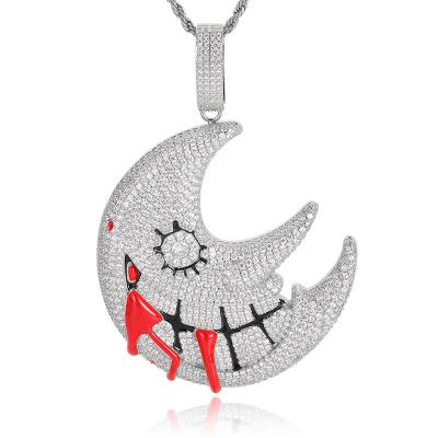 China Custom Hiphop HipHop Blood Moon Diamond 3A CZ Zircon Iced Out Stainless Steel Punk Necklace Custom Pendant for sale