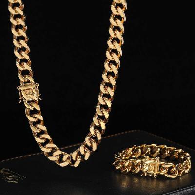 China Wholesale Luxury Mens 18K Gold Stainless Steel Cuban Link Chain 7-24mm Cuban Link Necklace Hip Hop Titanium Chain For Men for sale