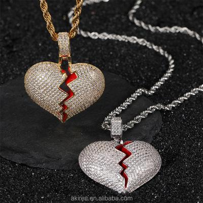 China High Quality 3AAA Zircon Zircon Necklace Hip Hop Stainless Steel Broken Heart Broken Heart Necklace For Women Men for sale