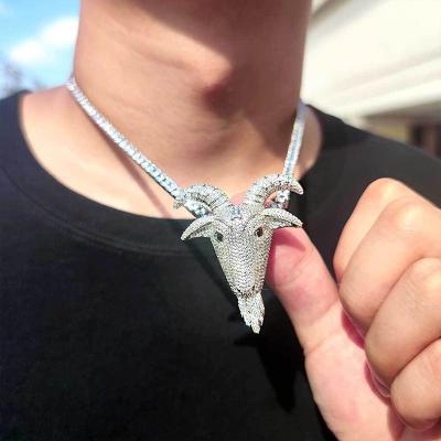 China Trendy Micro-Inlaid Zircon Goat Head Hippies Necklace Jewelry Drop Shipping New Hip Hop By High Quality Hiphop Pendant for sale