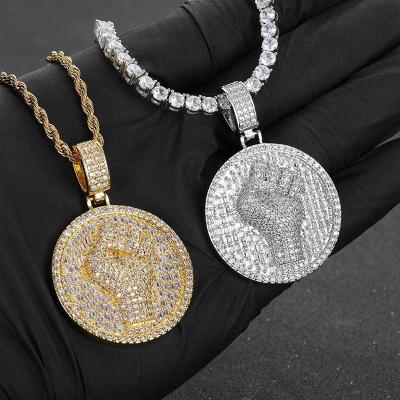 China New Design Hiphop Hiphop Fist Jewelry Factory Price Copper Fist Medal Pendant Necklace Zircon Pendant Necklace for sale