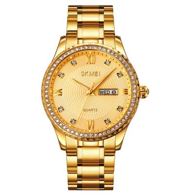 China Skmei Japan quartz movt luxury gold women's quartz custom 1837 day/date vintage steel wristwatch men's quartz watch for sale