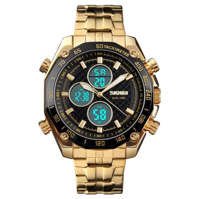 China Classic Gold Alarm SKMEI Mens Watch 1302 Mens Watches Luxury Stainless Steel Digital Reloj for sale