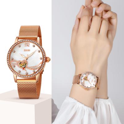 China New Arrival Water Resistant Skmei 9255 Ladies Automatic Mechanical Watches Waterproof Stainless Steel Automatic Mechanical For Women for sale