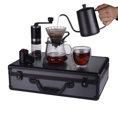 China Viable Coffee Maker Set Portable Coffee Kettle Scale Bean Grinder Filter Paper Stainless Steel Metal Box For Excellent On The Go Gift for sale