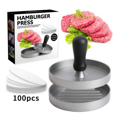 China Viable Wholesale Kitchen Aluminum Burger Press With 100 Pcs Hamburger Paper Burger Press Patty Maker Mold For Non-Stick BBQ Grill for sale