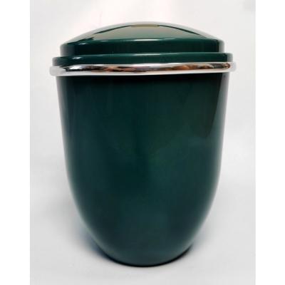 China European style RAL 6004 blue green color cremation urn and ABS plastic material funeral ash with silver belt for sale