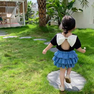 China Korea Wholesale Breathable Cotton Bow Tank Tops T-shirts Babies Toddler Clothes Kids Summer Casual Outfits 04223 for sale