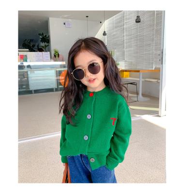 China 2022 Wholesale Anti-wrinkle New Arrival Toddler Babies Solid Green Knitted Cardigan Sweaters Kids Spring Clothing RY2667032 for sale