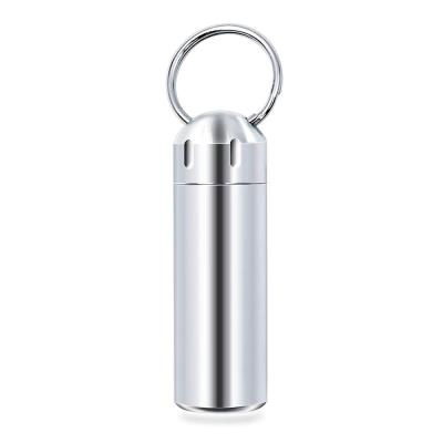 China Capsule Container Travel Waterproof Stainless Steel Key Dispensers Necklace Case Metal Pill Chain Box for sale