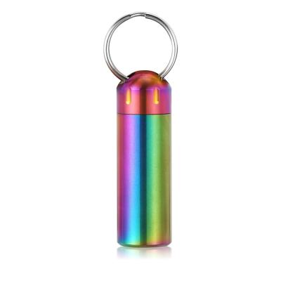 China Stainless Steel Mini Colorful Waterproof Metal Pill Box with Key Chain for sale