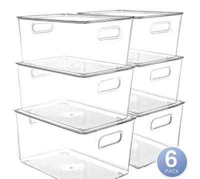 China Freshness Keeping Set Of Plastic Storage 6 Clear Stackable Pantry Organizer Box Bin Containers With Lid for sale