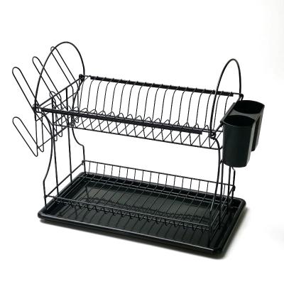 China Wholesale Viable 2 Layer Kitchen Dish Drying Rack With Cup Holder Utensil Rack for sale