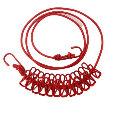 China 12 Clips Popular Plastic Outdoor Travel Clothesline Clothesline Elastic Rope 12 Clips Clothesline Rope With Clips for sale