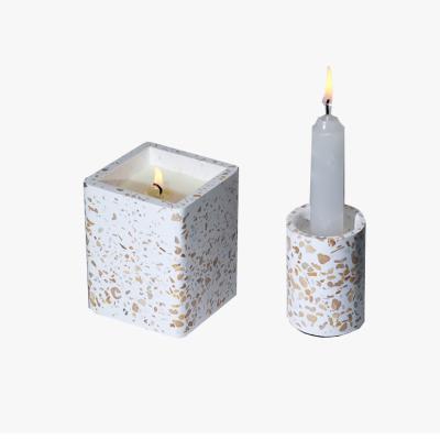 China Home Wholesale Square Candle Jar Cement Decoration Terrazzo Empty Candlestick for sale