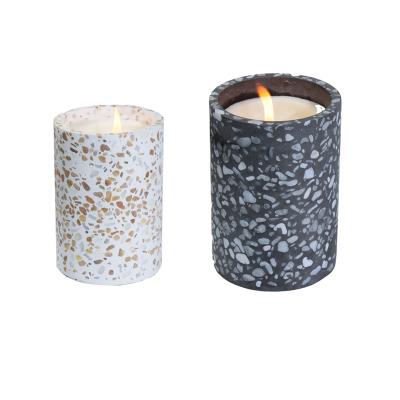 China Wholesale Custom Scented Cement Candle Jar , Concrete Candle With Lid Terrazzo Candle Jar for sale