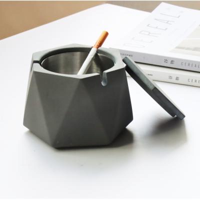 China Concrete KTV Ashtray With Cover And Lining Ash Tray Balcony Windproof Outdoor Household for sale