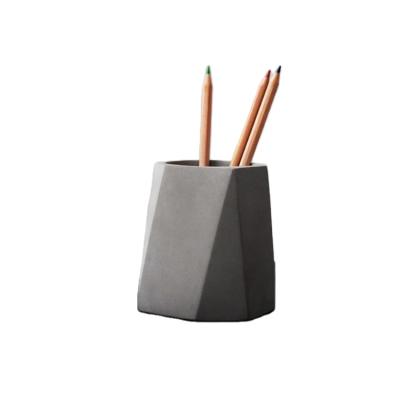 China Simple Gray Simple Concrete Pen Holder Office Cement Pen Holder Desktop Pen Holder for sale