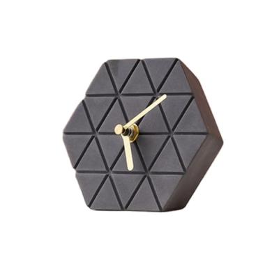 China Antique Style Black Geometry No Sound Clock Office Decoration Clock Concrete Concrete Cement Desk Clock for sale