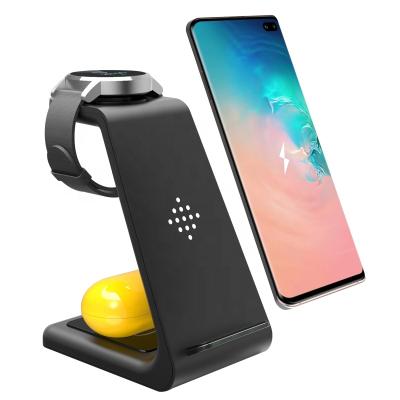 China Smart Watch Qi 10W Charging Station Quick Dock 3 in 1 Wireless Charger for Phone Watch Earbuds T3 Wireless Charger for sale