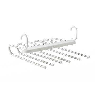 China Modern Multi-Layer Stainless Steel 5 In 1 Pant Hangers Rack Trouser Hangers Folding Storage Rack for sale