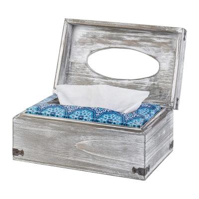 China America Hot Sale Vintage Rectangle White Washing Wooden Tissue Storage Box for sale