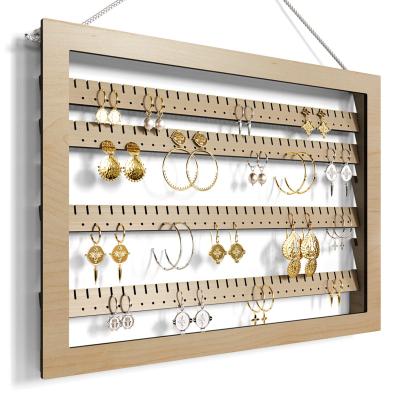 China America Adjustable Wooden Hanging Earring Organizer - Wall Mounted Earring Rack with 150 Notches and 145 Hole Earring Display for sale