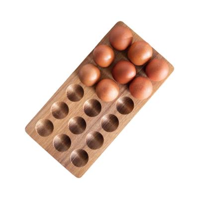 China America's Egg Rack Acacia Egg Tray 18 Holes Premium Wooden Egg Freezer Wooden Dish or Fridge Tabletop Storage for sale