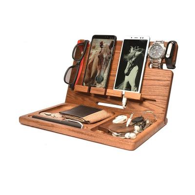 China America Wooden Cell Phone 2 Stand Wooden Men Mobile Smartwatch Wallet Holder Man Cave Instrument Multiple Dock Docking Station Accessories for sale