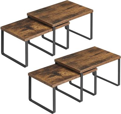 China Adjustable (Height) Set of 4 Countertop Organizers, Rustic Kitchen Counter Shelves, Stackable, Expandable, Metal and Particleboard Cabinet Shelf for sale