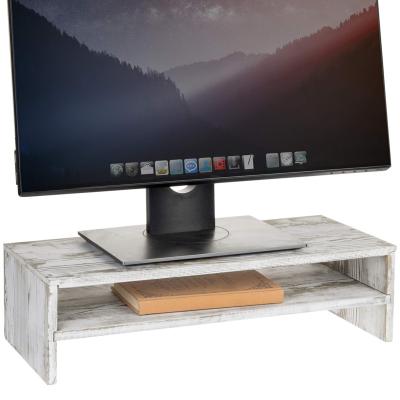 China Adjustable (Height) Customized Rustic Bleached Wood 2-Tier Computer Monitor Stand and Ergonomic Desk Shelf Computer Monitor Stand Riser for sale