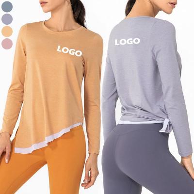 China Breathable Newcomers Long Sleeve Loose Tie Sports Active Yoga Wear Womens T Shirts for sale