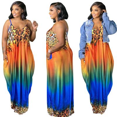 China Plus Size Anti-static Women's Gradient Print Dress Sling Lantern Skirt Long for sale