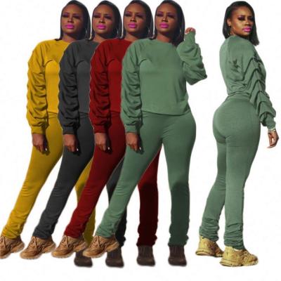 China Anti-pilling 2021 Wholesale Winter Clothes Solid Color Sheath Long Stacked Pants Set Women Sweatsuit Set Sweatpants Two Piece Set for sale